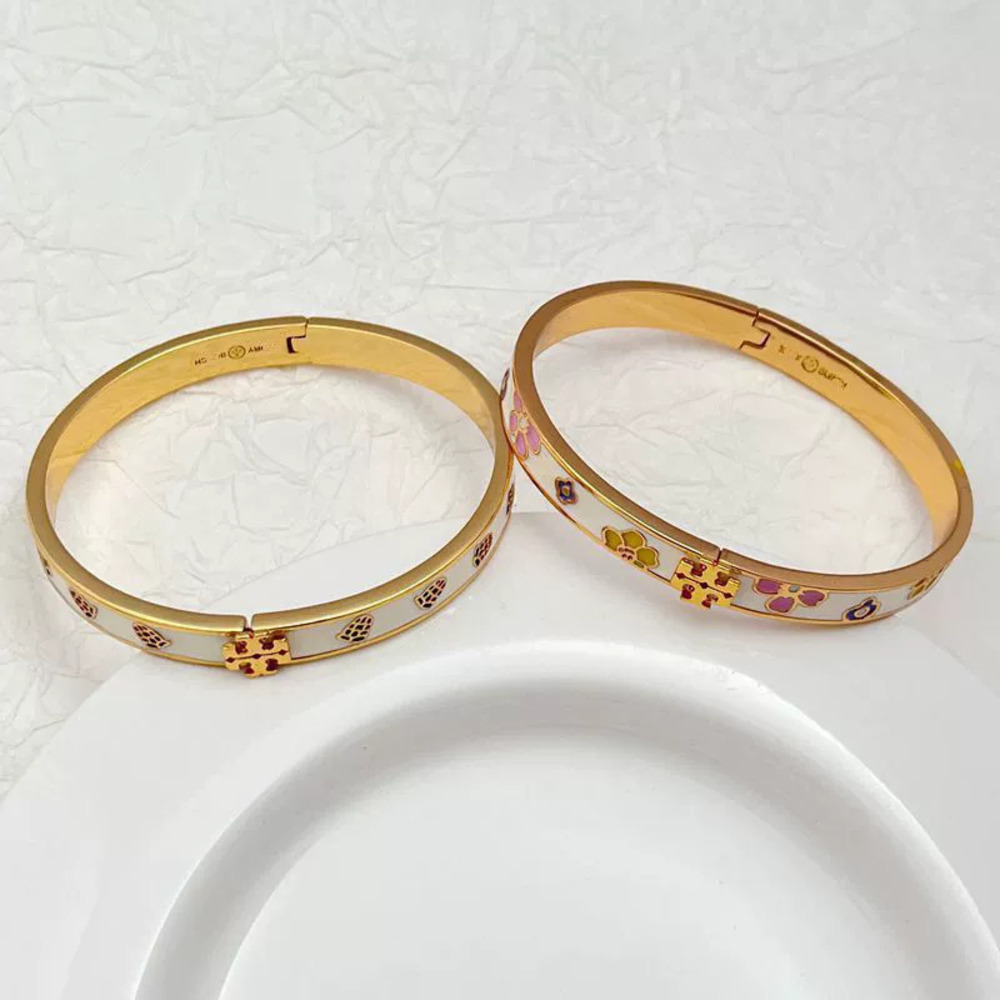 Tory Burch Spring Enamel Inlay Strawberry Flower Bracelet